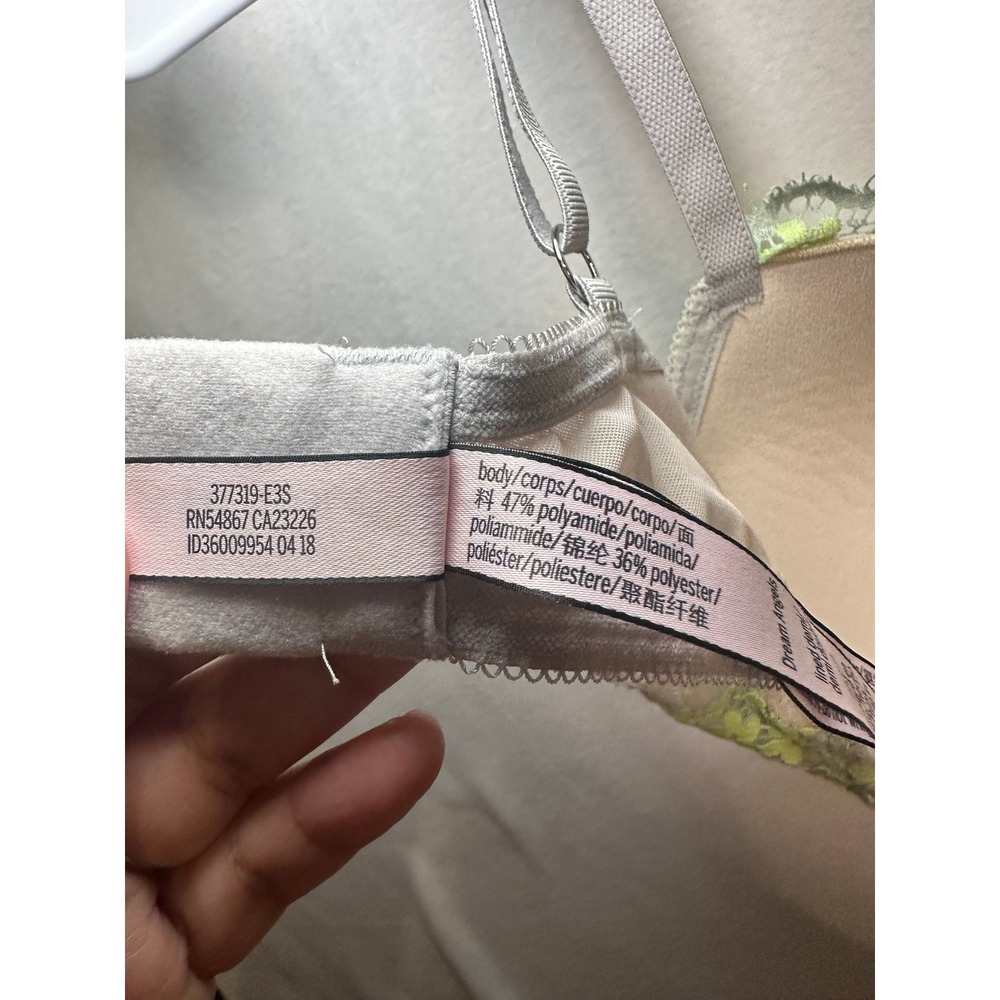 Victorias Secret Dream Angels Lined Demi Bra Grey Lime Green Floral Lace 34D - Picture 6 of 7